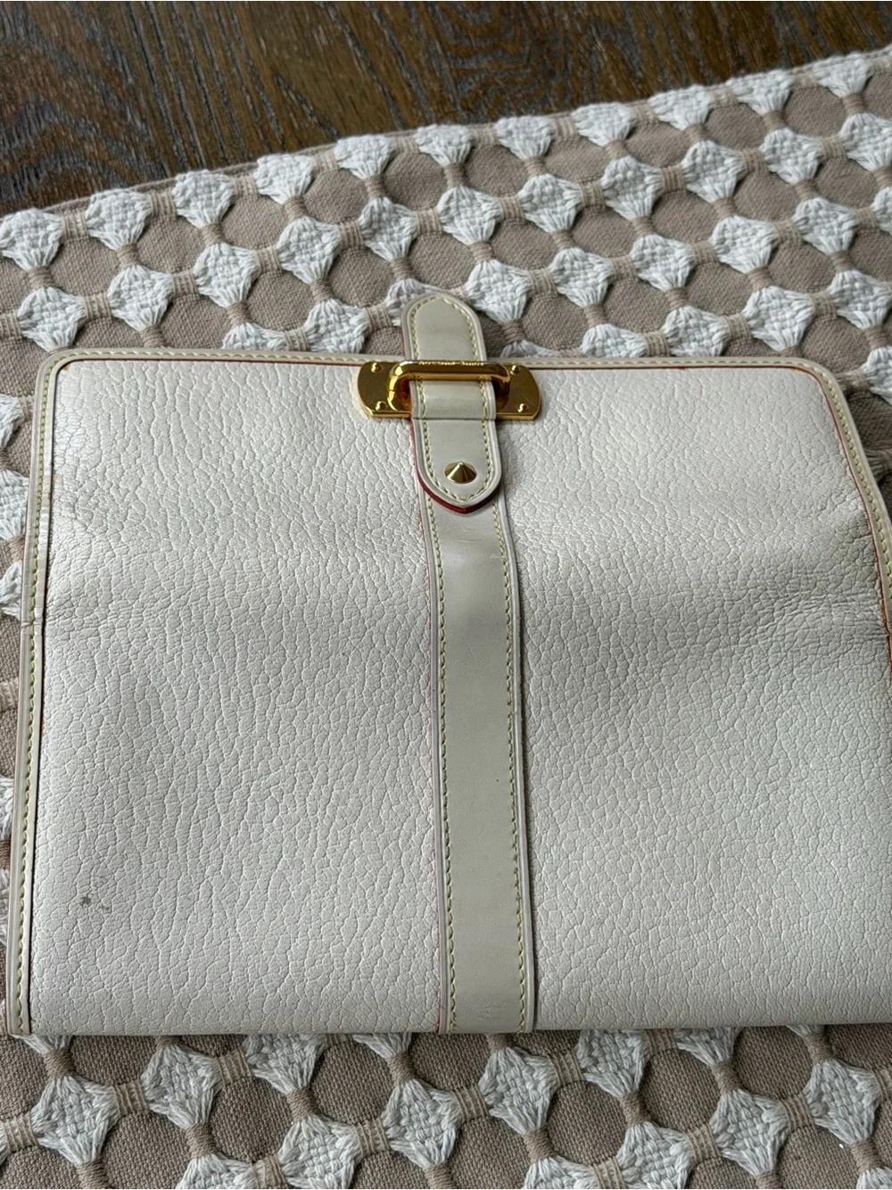 Louis Vuitton Suhali Cream Leather Wallet with Gold Hardware